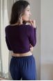 Crop-top manches longues Joya Aubergine