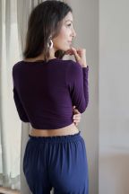 Crop-top manches longues Joya Aubergine