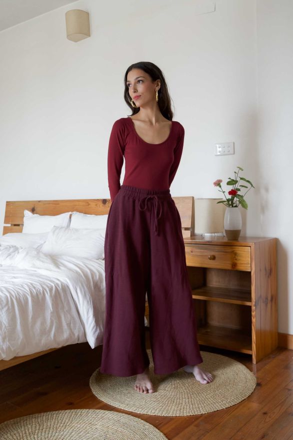 Pantalon jogging large Charlotte Burgundy Côtelé