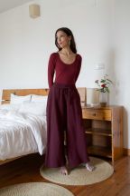 Pantalon jogging large Charlotte Burgundy Côtelé