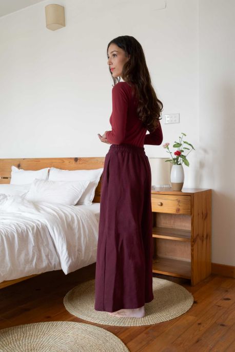 Pantalon jogging large Charlotte Burgundy Côtelé