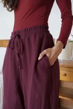 Pantalon jogging large Charlotte Burgundy Côtelé