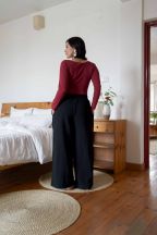 Pantalon jogging large Charlotte Noir Côtelé