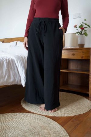 Pantalon jogging large Charlotte Noir Côtelé