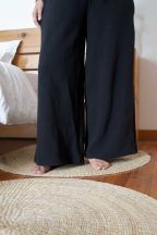 Pantalon jogging large Charlotte Noir Côtelé