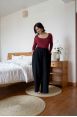 Pantalon jogging large Charlotte Noir Côtelé