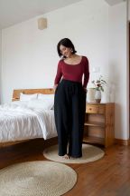 Pantalon jogging large Charlotte Noir Côtelé